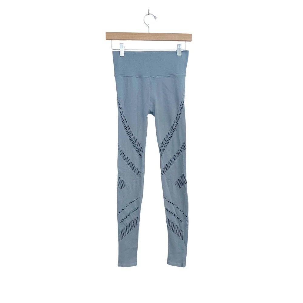 Alo Yoga Blue Grey Seamless High Waist Interlace Mesh‎ Ribbed Leggings Medium